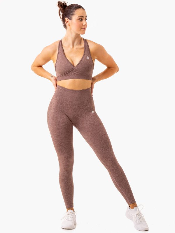 Essential Seamless Cross Over Sports Bra - Chocolate Marl For Discount - Image 4