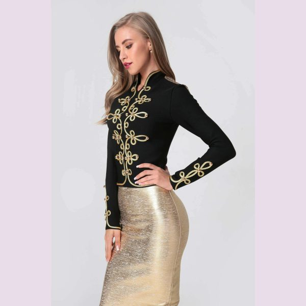 2021 New Winter Autumn Fashion Women s Bandage Jacket Long Sleeve Casual Sexy Black Night Club Party Coat Outwear Female Golden Hot on Sale - Image 3